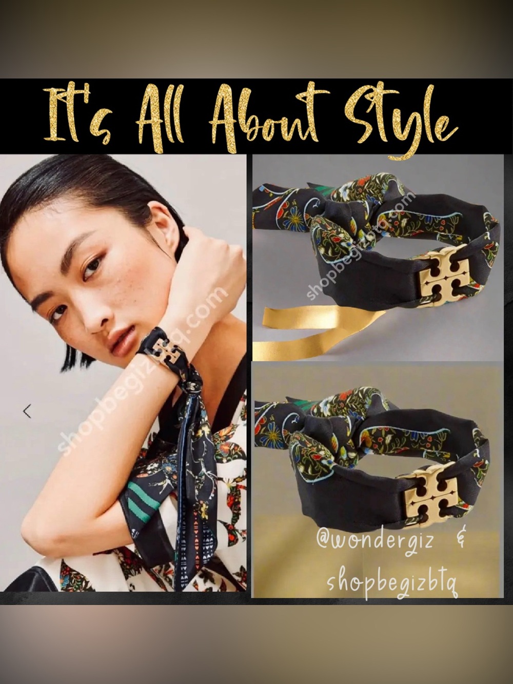 🆕 Tory Burch Authentic Kira Scarf Wrap Bracelet Color Brass / Sacred Floral